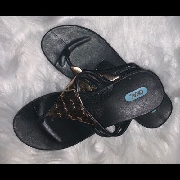 Ocal Black and Gold Jelly Sandals - Picture 1 of 2